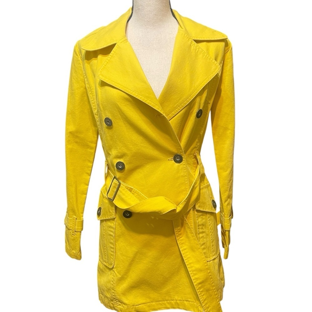 Fiorucci‎ Bright Yellow Double Breasted Transitional Spring Trench Dopamine Coat